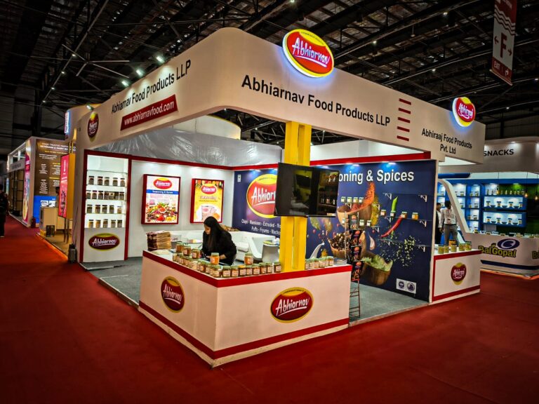 Abhiarnav Food Products LLP exhibition booth at Anuga FoodTec India 2025 showcasing seasoning products and company branding